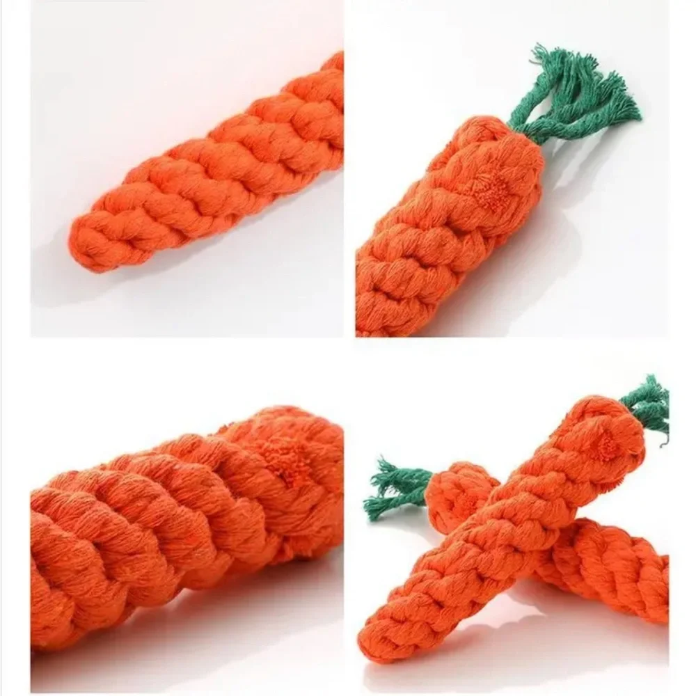 3 Pc Carrot Design Pet Chew Durable Dog Braided Knot Rope Toy